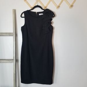 CALVIN KLEIN LINED BLACK DRESS WITH RUFFLES ON ONE SIDE SIZE 10